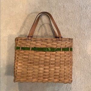 Kate Spade wicker handbag with green velvet ribbon